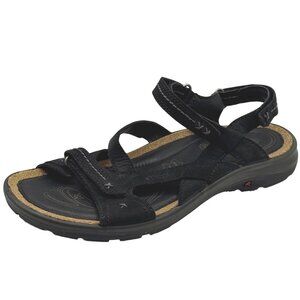 Ecco Black Leather Sandals Womens EU 40/US 9-9.5 Cork Hook Loop Outdoor Comfort